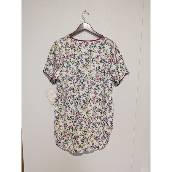 Nos Vintage 80s Barbizon Knit Nightgown Floral Cotton Blend Henley Sleep Shirt M - Picture 2 of 6